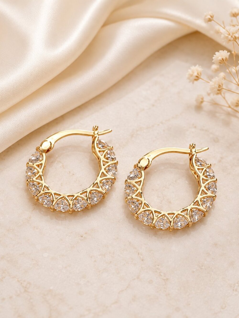 Gold Plated Zircon Openwork Hoop Earrings Sparkle Statement NWT